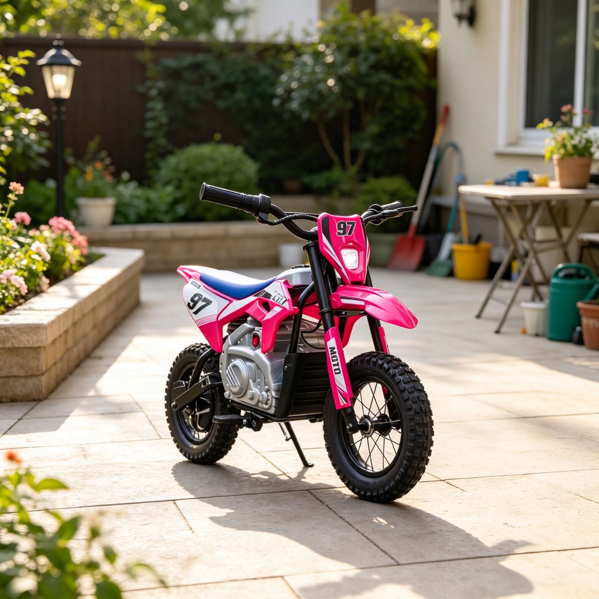 Kids Electric Dirt Bike 36V with Brushless Motor Up to 9.9 MPH Inflatable Tires Rear Suspension ,Pink